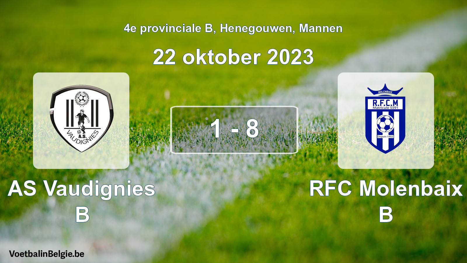 Gespeelde wedstrijd mannenvoetbal: AS Vaudignies B - RFC Molenbaix B 1 - 8 (22 oktober 2023)