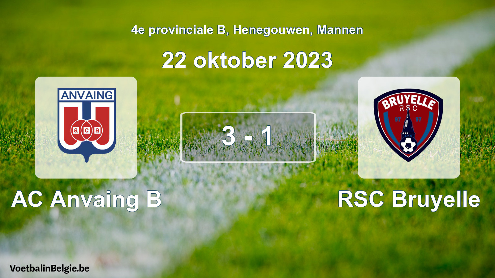Gespeelde wedstrijd mannenvoetbal: AC Anvaing B - RSC Bruyelle 3 - 1 (22 oktober 2023)