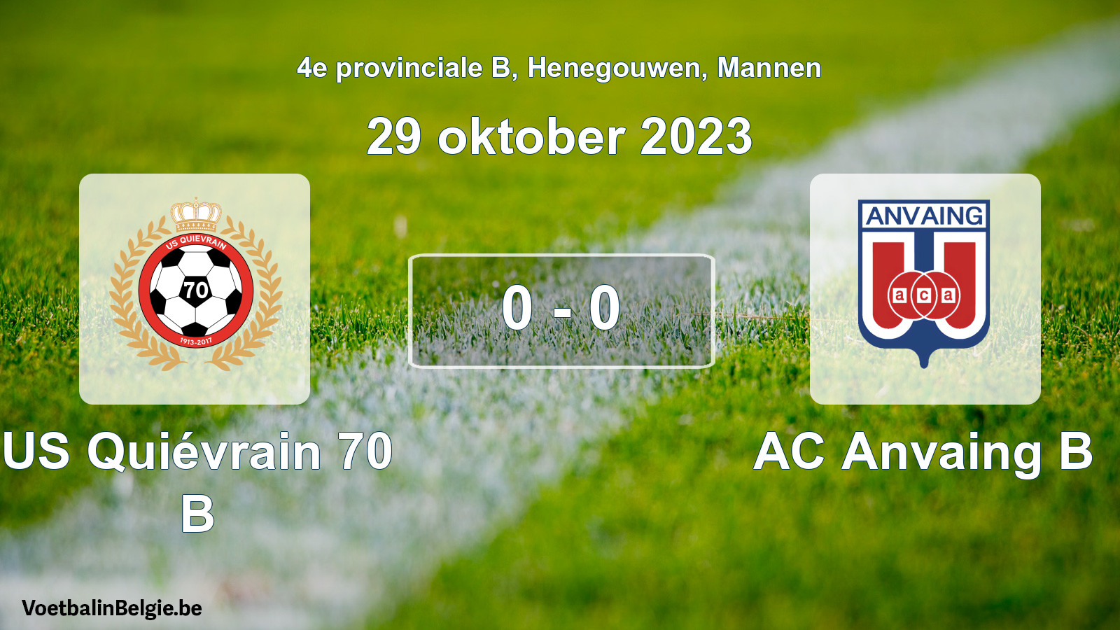 Gespeelde wedstrijd mannenvoetbal: US Quiévrain 70 B - AC Anvaing B 0 - 0 (29 oktober 2023)