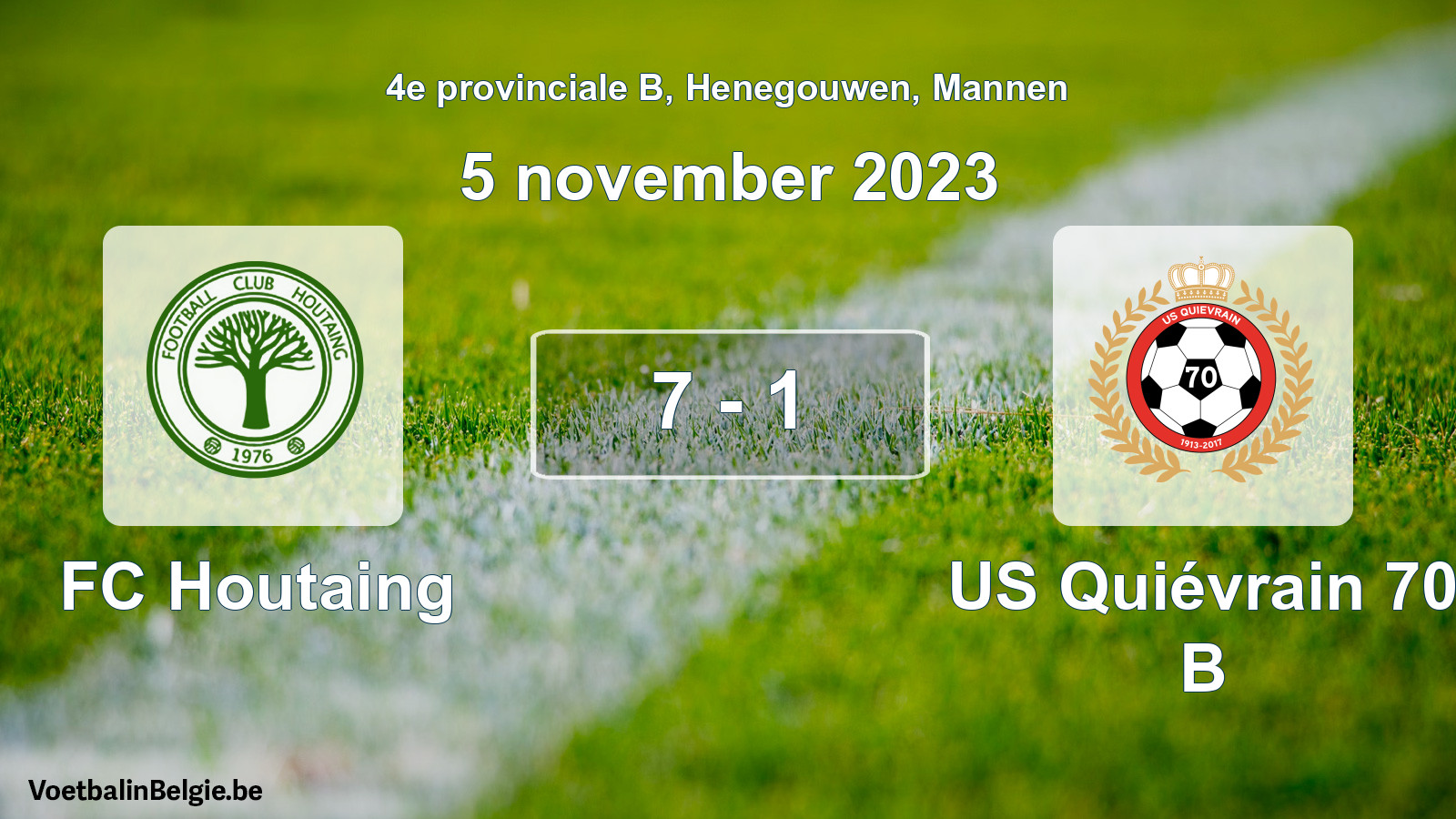 Match joué football hommes: FC Houtaing - US Quiévrain 70 B 7 - 1 (5 novembre 2023)