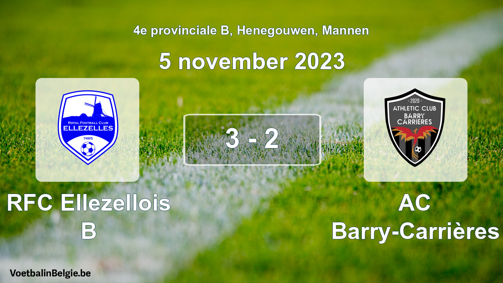 Gespeelde wedstrijd mannenvoetbal: RFC Ellezellois B - AC Barry-Carrières 3 - 2 (5 november 2023)