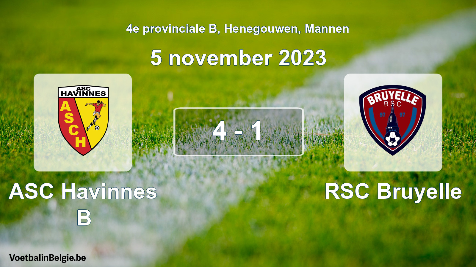 Gespeelde wedstrijd mannenvoetbal: ASC Havinnes B - RSC Bruyelle 4 - 1 (5 november 2023)