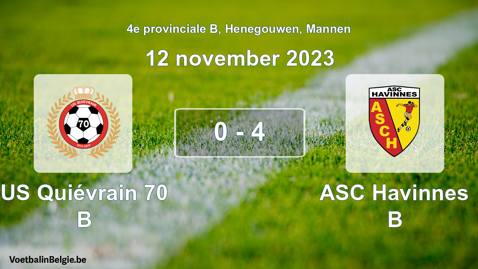 Gespeelde wedstrijd mannenvoetbal: US Quiévrain 70 B - ASC Havinnes B 0 - 4 (12 november 2023)