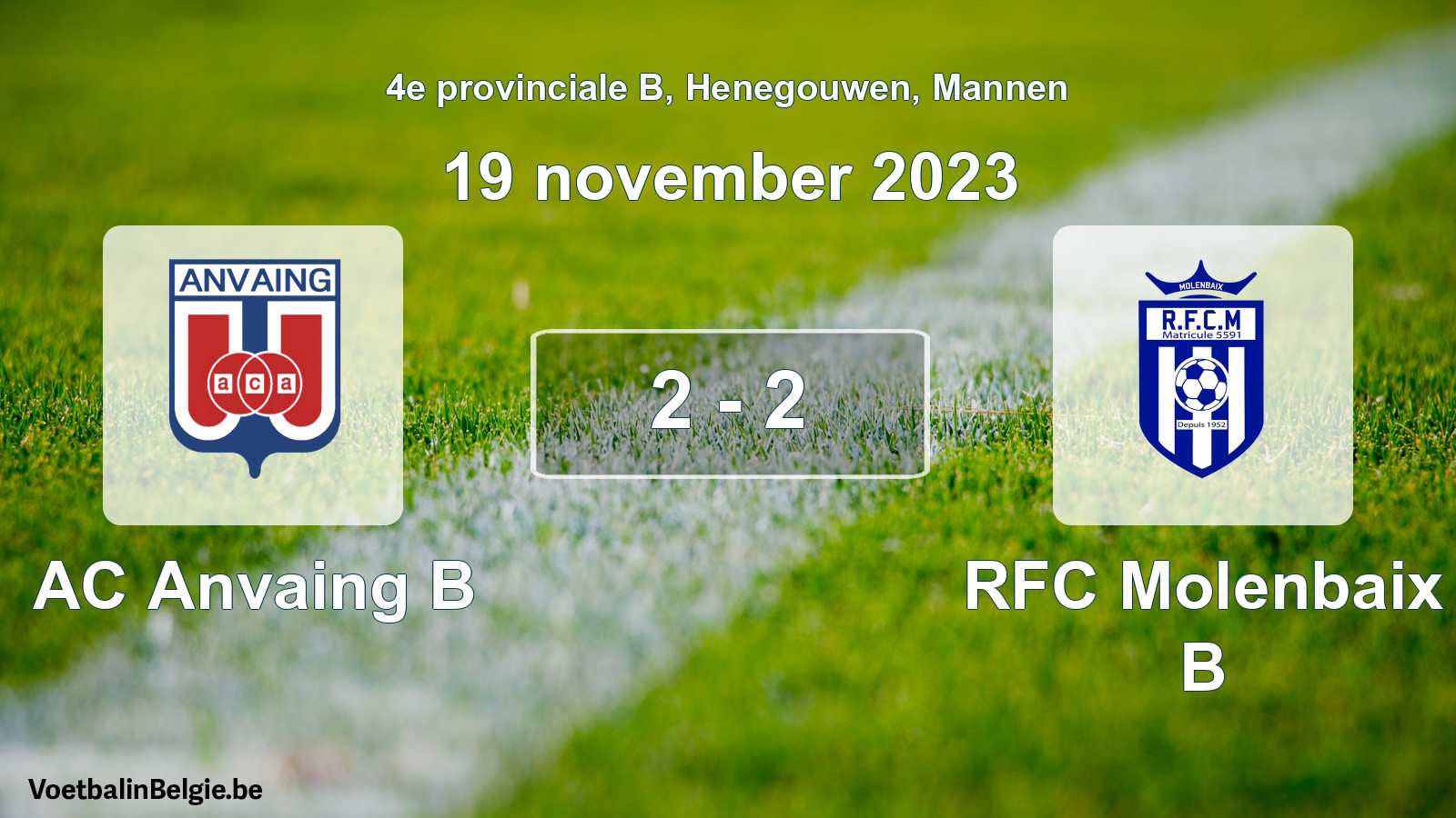 Gespeelde wedstrijd mannenvoetbal: AC Anvaing B - RFC Molenbaix B 2 - 2 (19 november 2023)