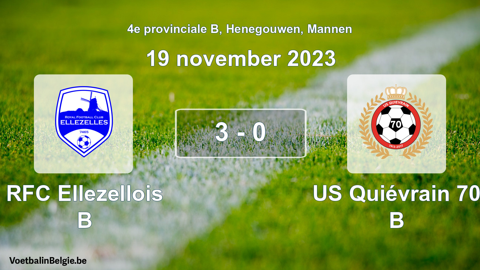 Gespeelde wedstrijd mannenvoetbal: RFC Ellezellois B - US Quiévrain 70 B 3 - 0 (19 november 2023)