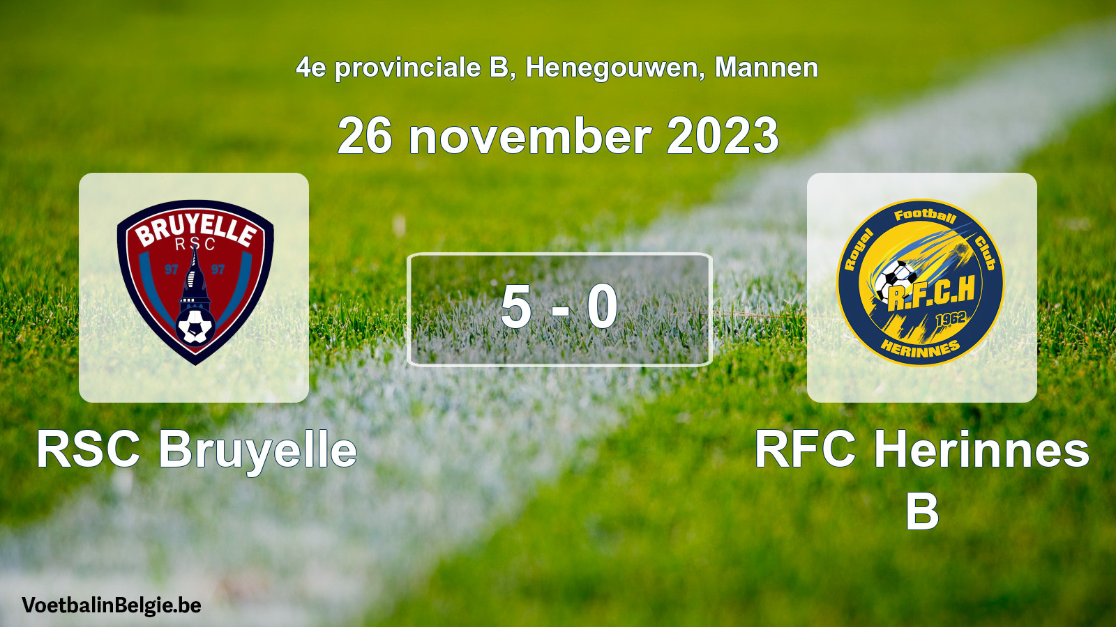 Gespeelde wedstrijd mannenvoetbal: RSC Bruyelle - RFC Herinnes B 5 - 0 (26 november 2023)
