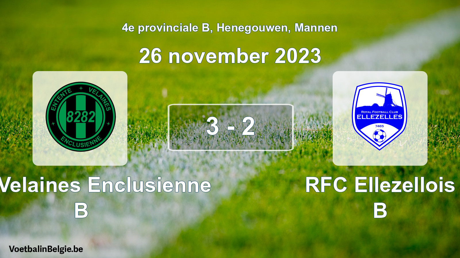 Gespeelde wedstrijd mannenvoetbal: Ent. Velaines Enclusienne B - RFC Ellezellois B 3 - 2 (26 november 2023)