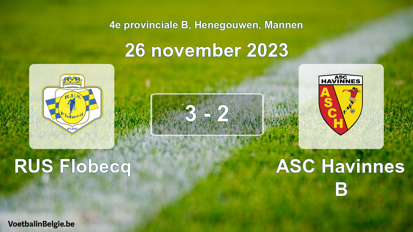 Gespeelde wedstrijd mannenvoetbal: RUS Flobecq - ASC Havinnes B 3 - 2 (26 november 2023)