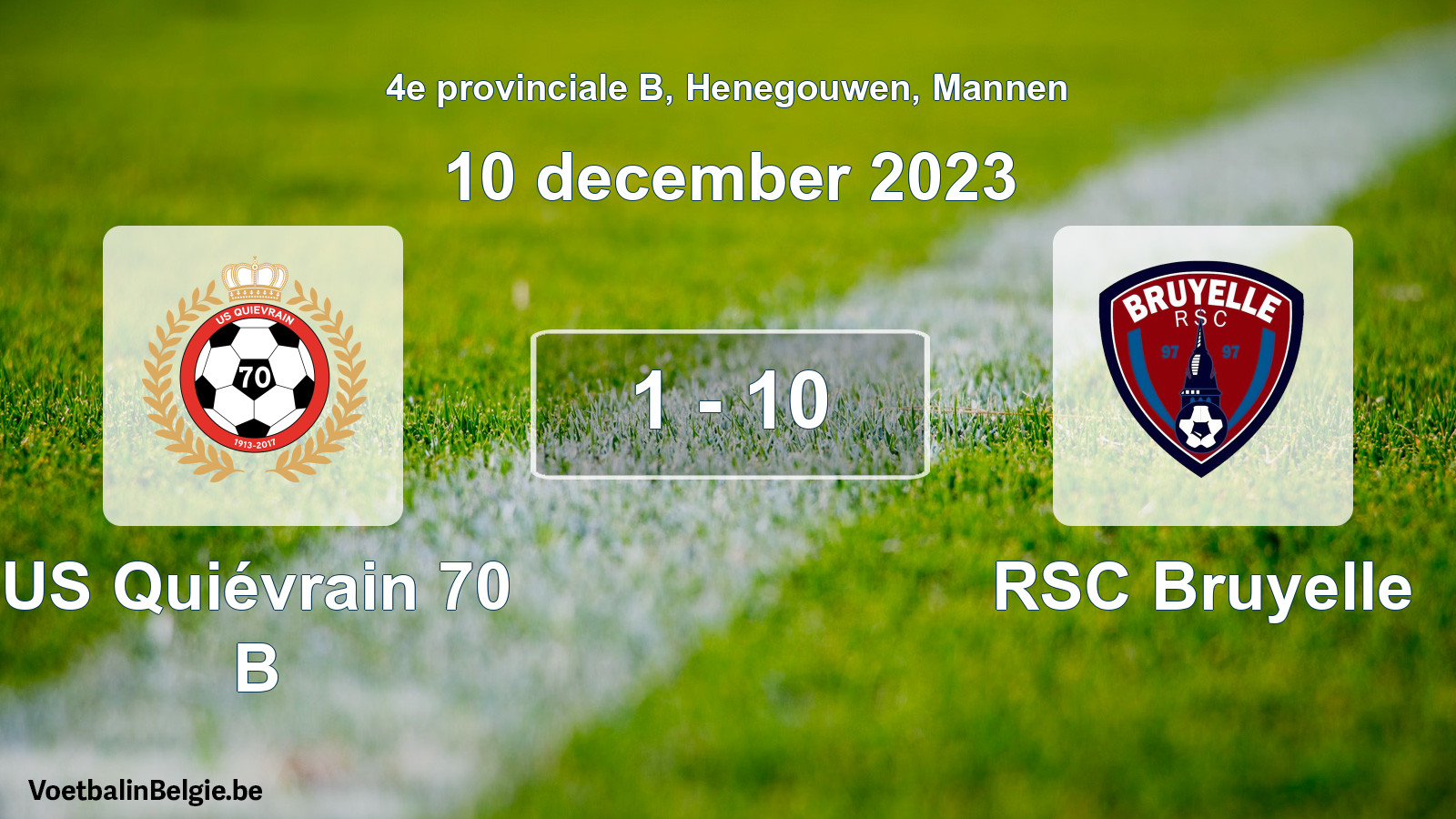 Gespeelde wedstrijd mannenvoetbal: US Quiévrain 70 B - RSC Bruyelle 1 - 10 (10 december 2023)