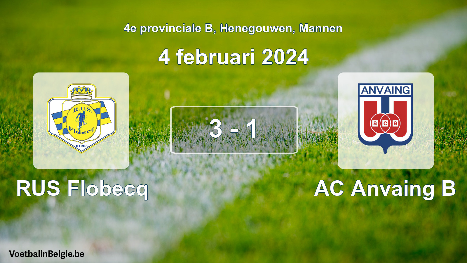 Gespeelde wedstrijd mannenvoetbal: RUS Flobecq - AC Anvaing B 3 - 1 (4 februari 2024)