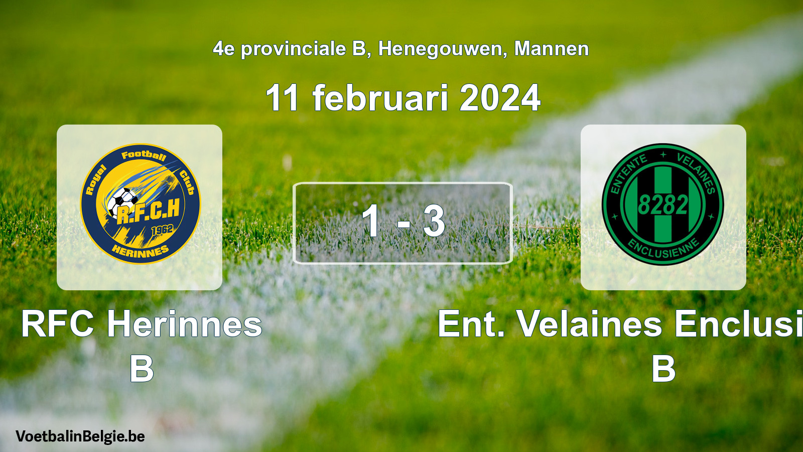 Gespeelde wedstrijd mannenvoetbal: RFC Herinnes B - Ent. Velaines Enclusienne B 1 - 3 (11 februari 2024)