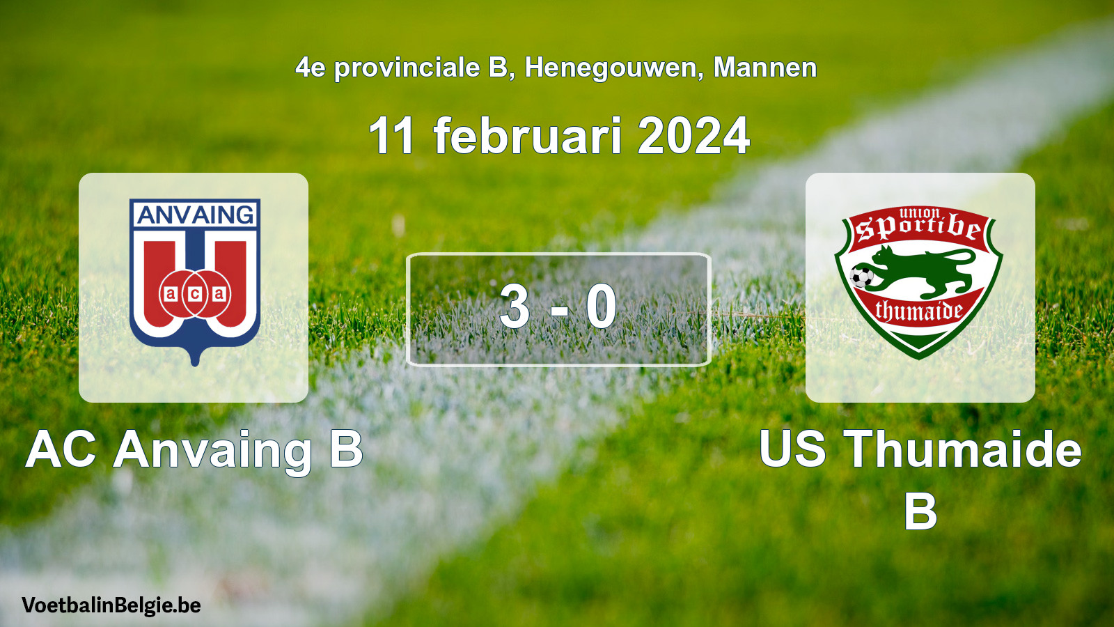 Gespeelde wedstrijd mannenvoetbal: AC Anvaing B - US Thumaide B 3 - 0 (11 februari 2024)