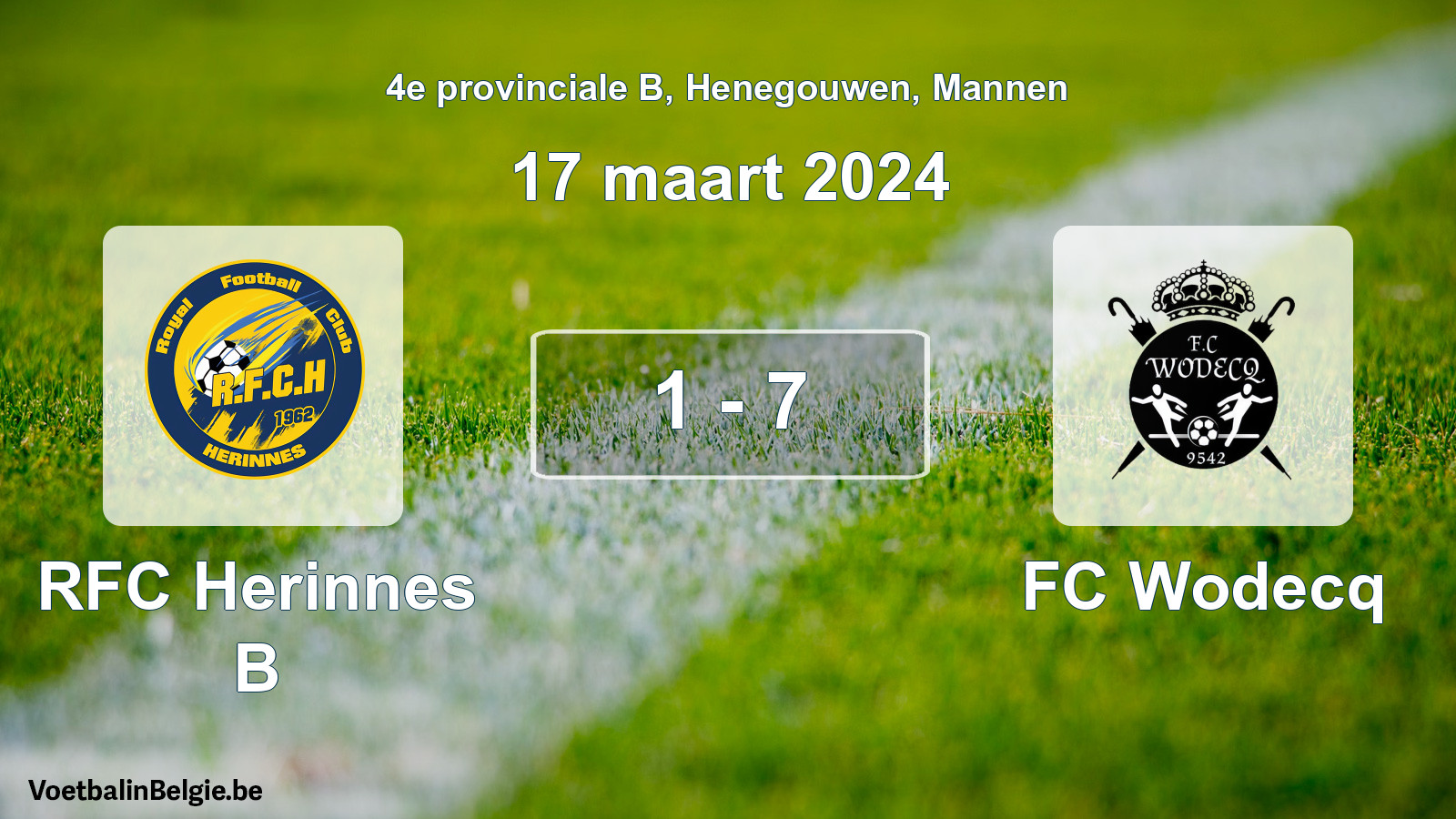 Gespeelde wedstrijd mannenvoetbal: RFC Herinnes B - FC Wodecq 1 - 7 (17 maart 2024)