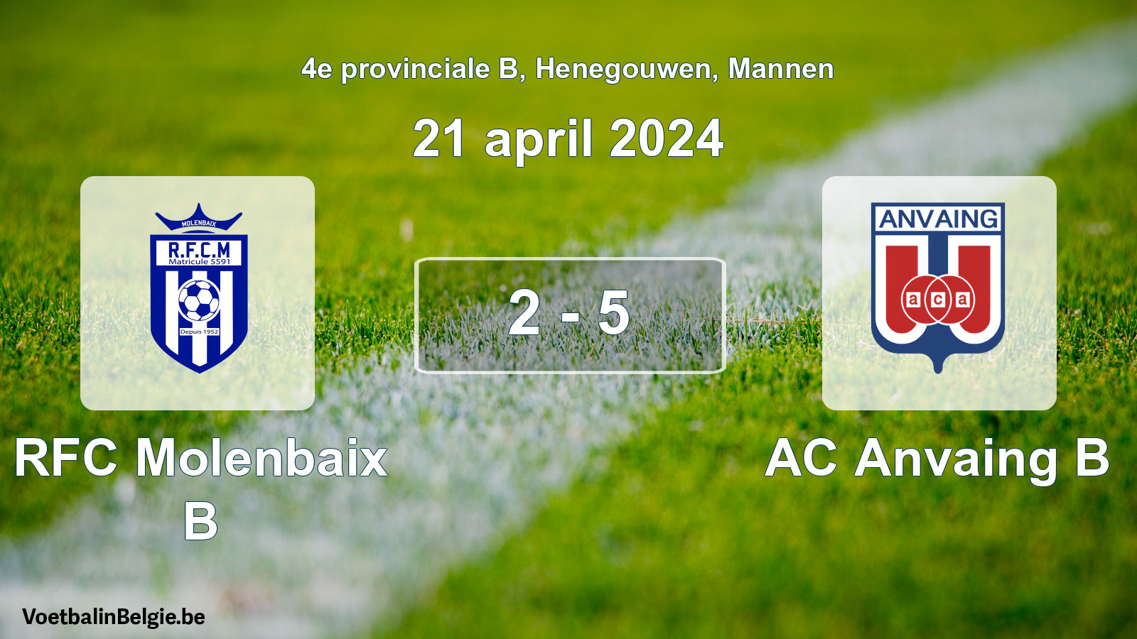 Gespeelde wedstrijd mannenvoetbal: RFC Molenbaix B - AC Anvaing B 2 - 5 (21 april 2024)