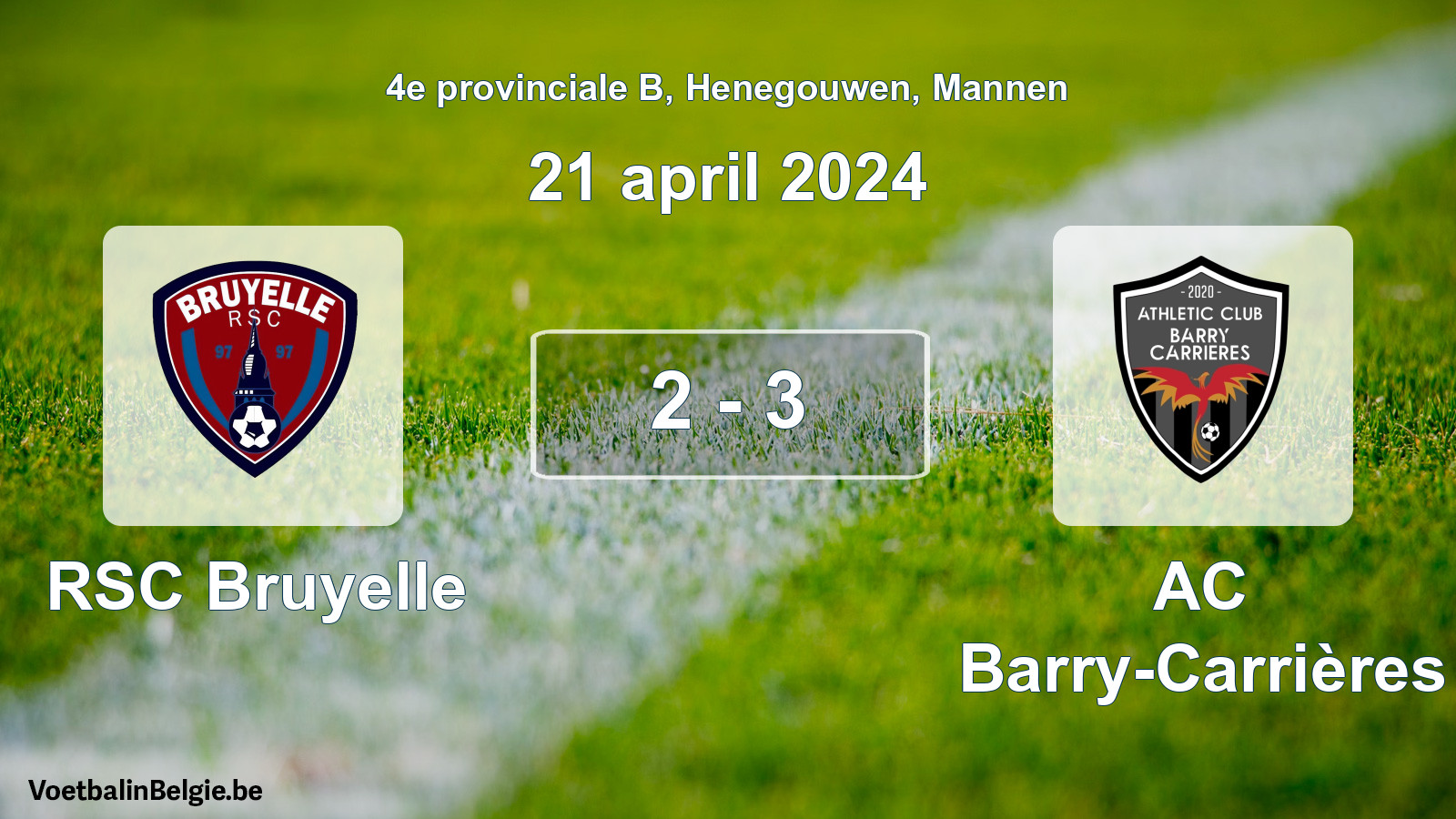 Gespeelde wedstrijd mannenvoetbal: RSC Bruyelle - AC Barry-Carrières 2 - 3 (21 april 2024)