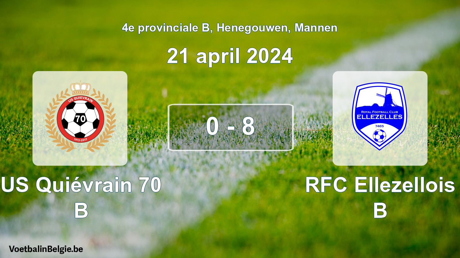 Match joué football hommes: US Quiévrain 70 B - RFC Ellezellois B 0 - 8 (21 avril 2024)