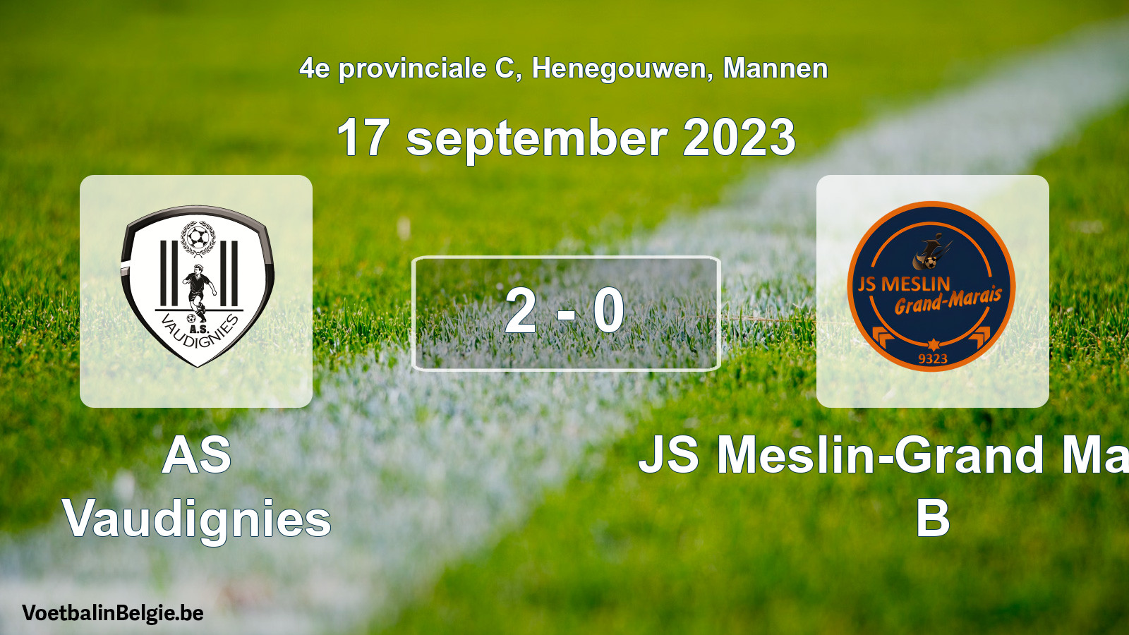 Gespeelde wedstrijd mannenvoetbal: AS Vaudignies - JS Meslin-Grand Marais B 2 - 0 (17 september 2023)
