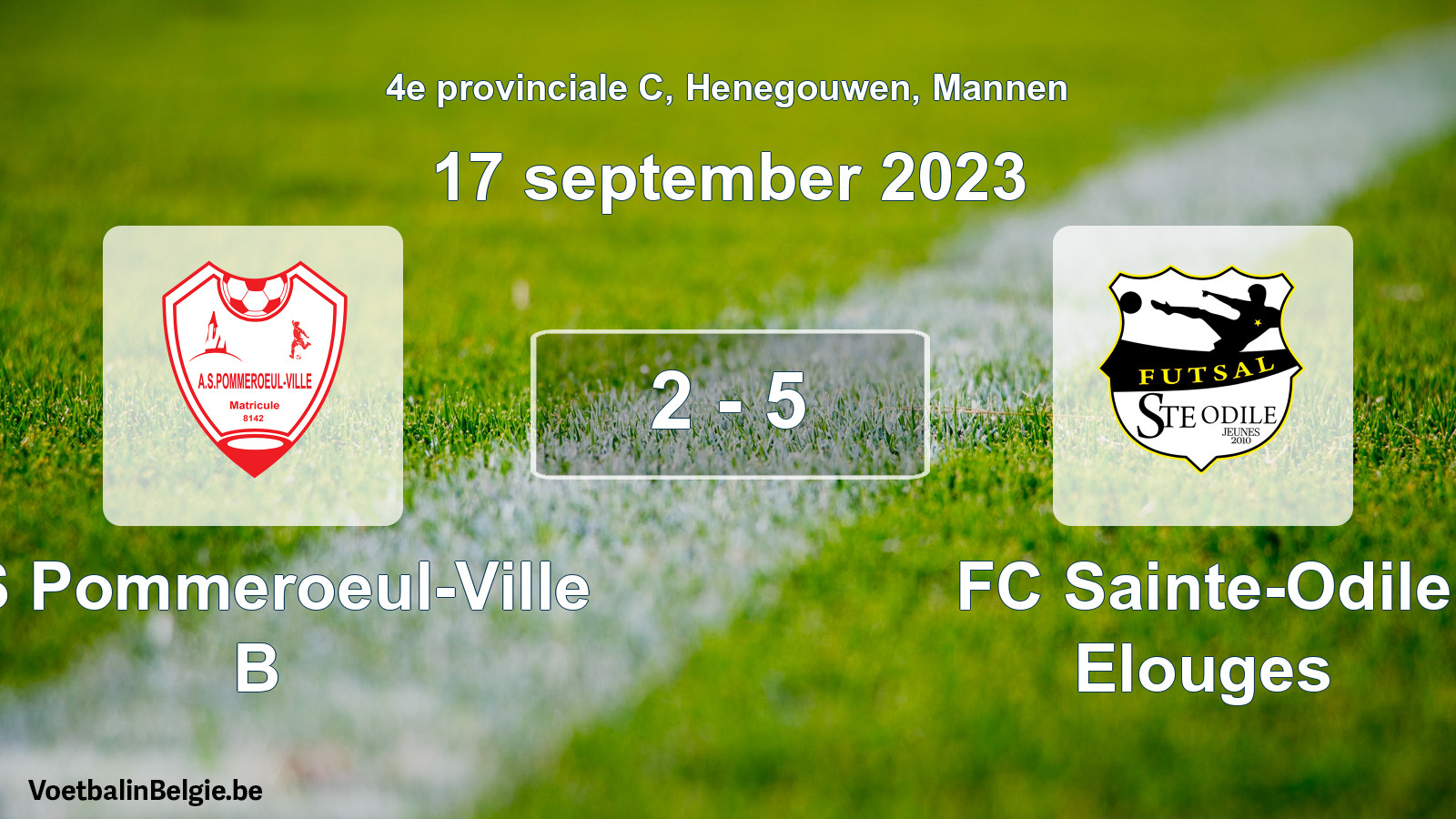 Gespeelde wedstrijd mannenvoetbal: AS Pommeroeul-Ville B - FC Sainte-Odile Elouges 2 - 5 (17 september 2023)