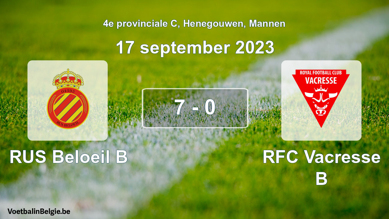 Gespeelde wedstrijd mannenvoetbal: RUS Beloeil B - RFC Vacresse B 7 - 0 (17 september 2023)