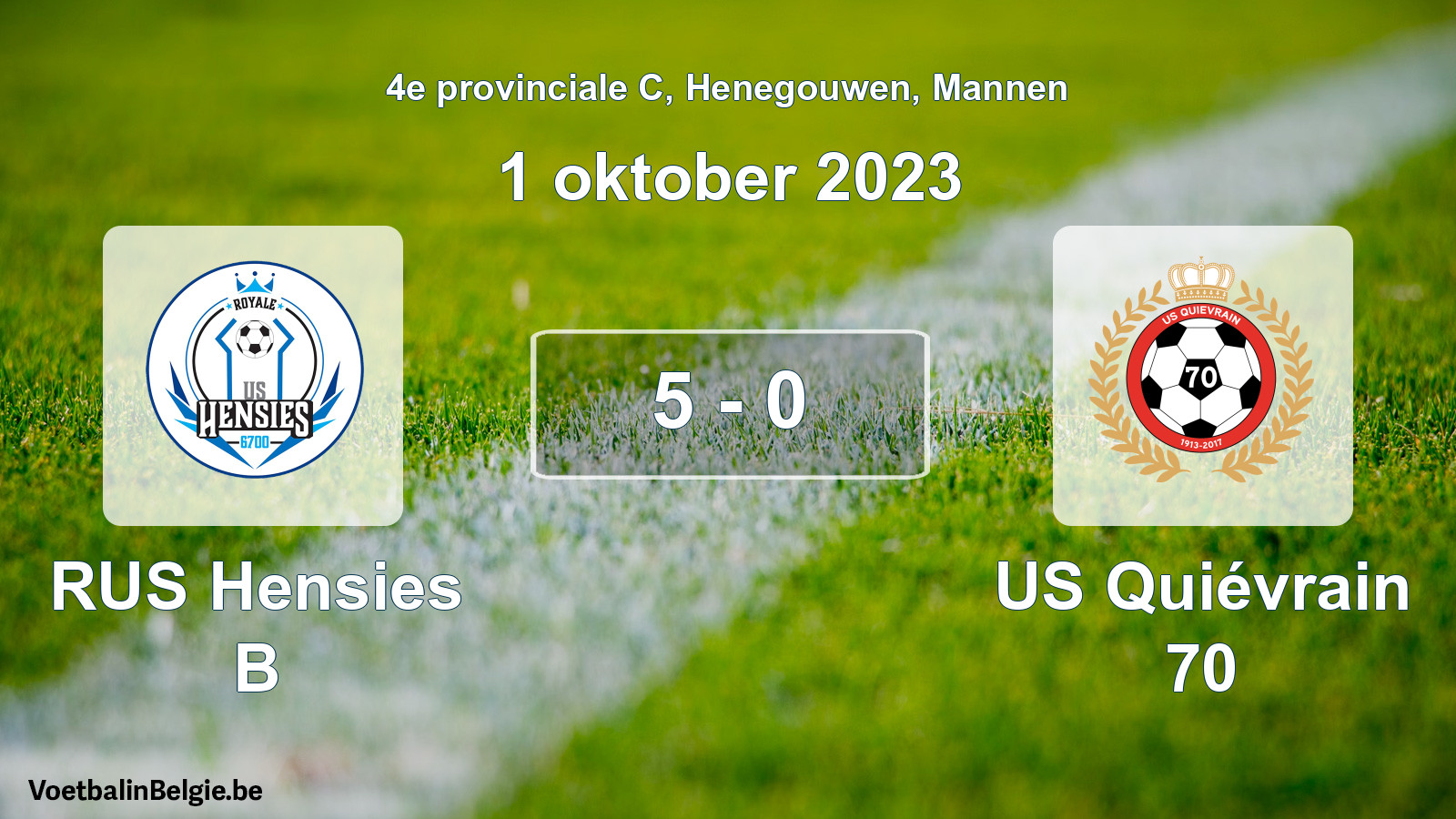 Gespeelde wedstrijd mannenvoetbal: RUS Hensies B - US Quiévrain 70 5 - 0 (1 oktober 2023)