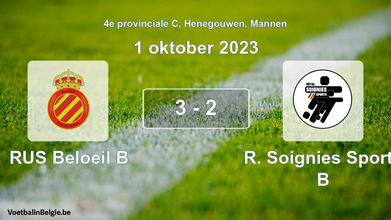 Gespeelde wedstrijd mannenvoetbal: RUS Beloeil B - R. Soignies Sports B 3 - 2 (1 oktober 2023)