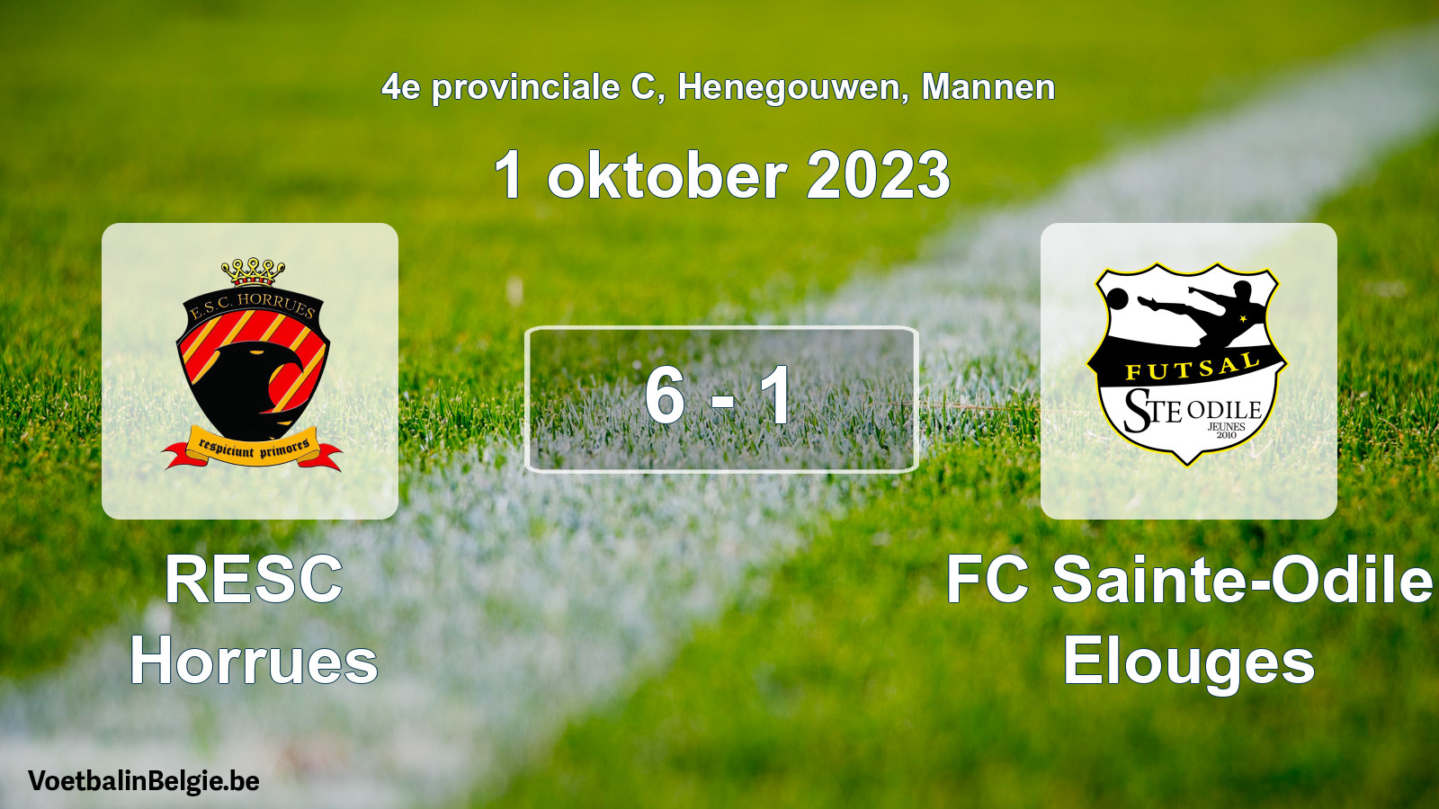 Gespeelde wedstrijd mannenvoetbal: RESC Horrues - FC Sainte-Odile Elouges 6 - 1 (1 oktober 2023)
