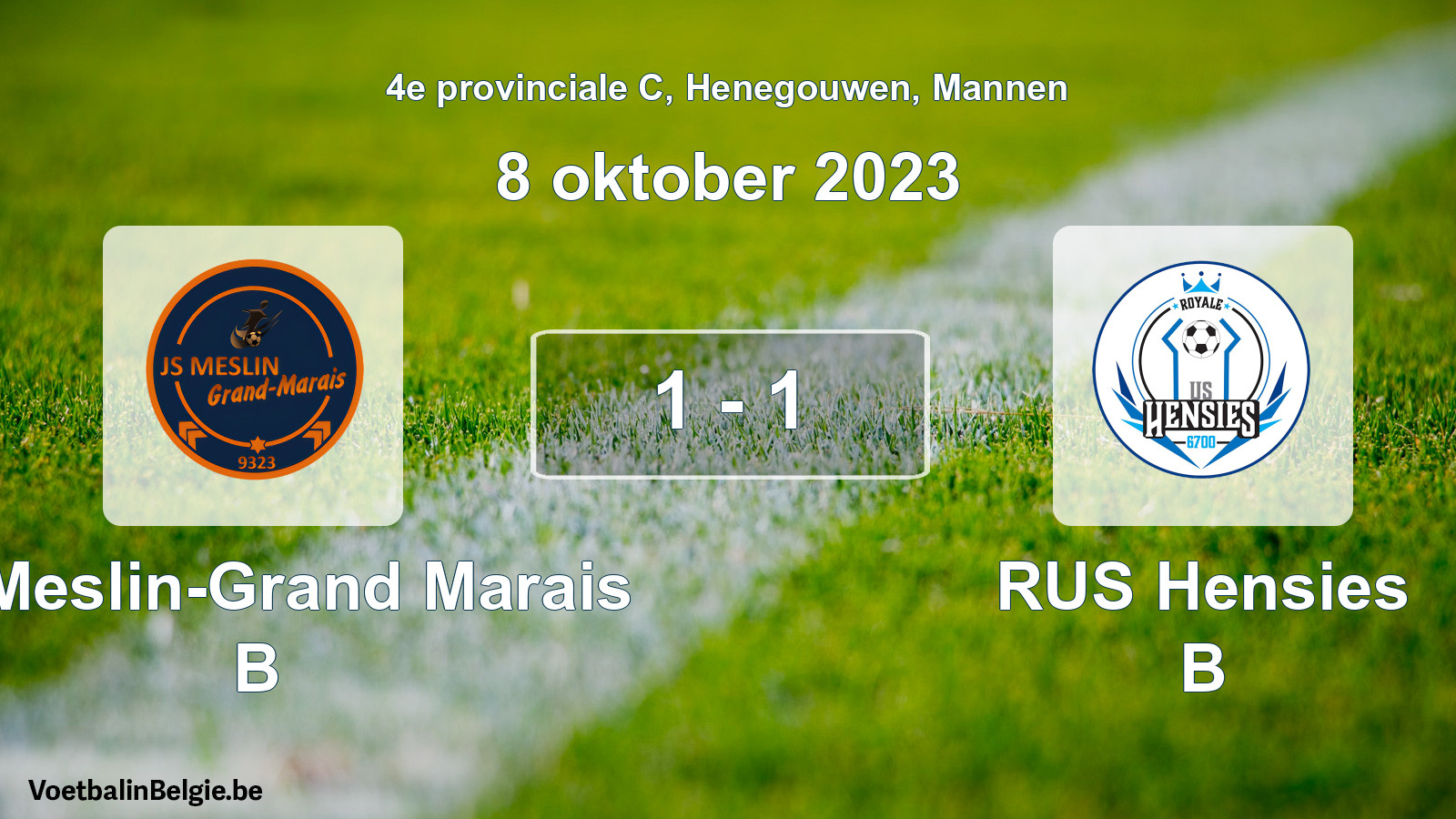 Gespeelde wedstrijd mannenvoetbal: JS Meslin-Grand Marais B - RUS Hensies B 1 - 1 (8 oktober 2023)