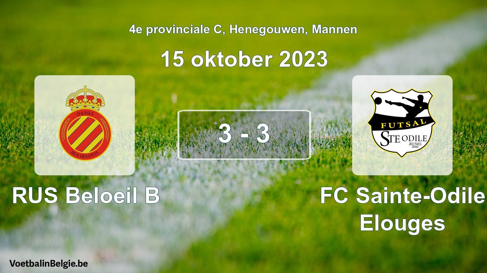 Gespeelde wedstrijd mannenvoetbal: RUS Beloeil B - FC Sainte-Odile Elouges 3 - 3 (15 oktober 2023)