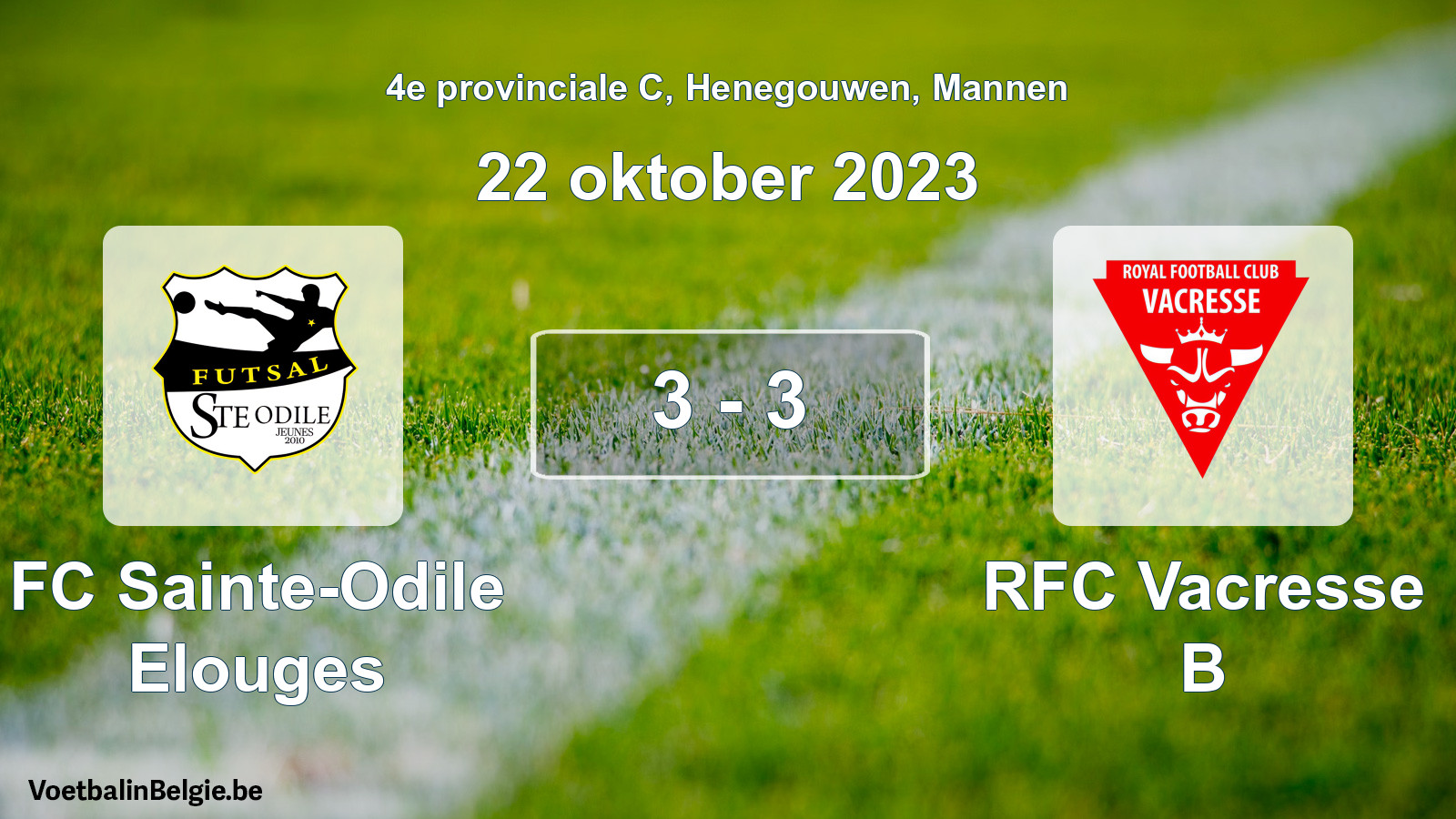 Gespeelde wedstrijd mannenvoetbal: FC Sainte-Odile Elouges - RFC Vacresse B 3 - 3 (22 oktober 2023)