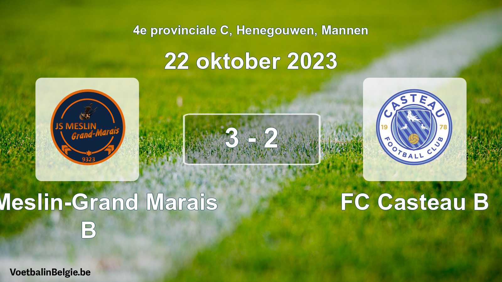Gespeelde wedstrijd mannenvoetbal: JS Meslin-Grand Marais B - FC Casteau B 3 - 2 (22 oktober 2023)