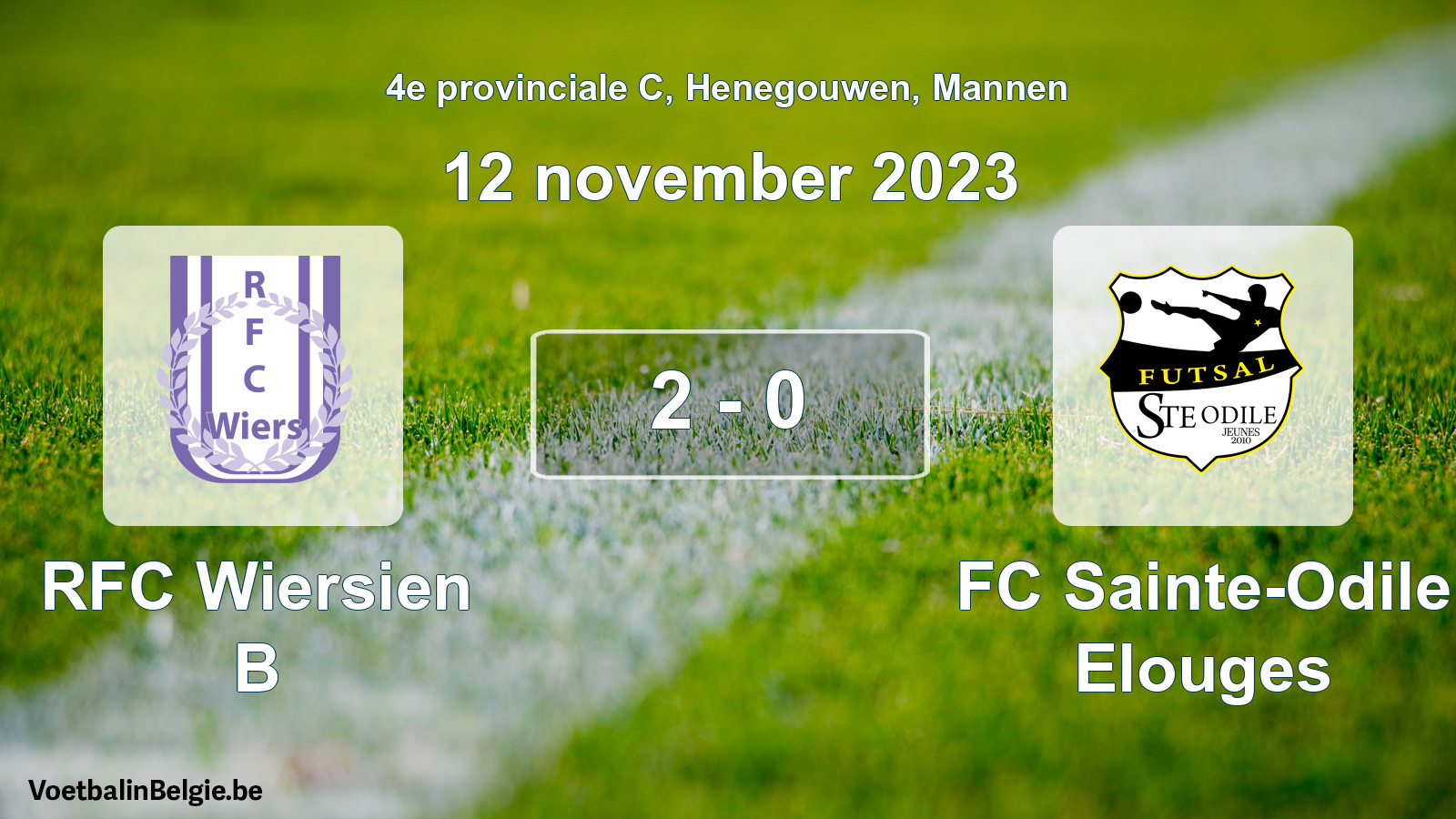 Gespeelde wedstrijd mannenvoetbal: RFC Wiersien B - FC Sainte-Odile Elouges 2 - 0 (12 november 2023)