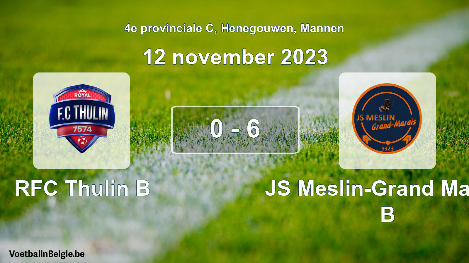 Gespeelde wedstrijd mannenvoetbal: RFC Thulin B - JS Meslin-Grand Marais B 0 - 6 (12 november 2023)