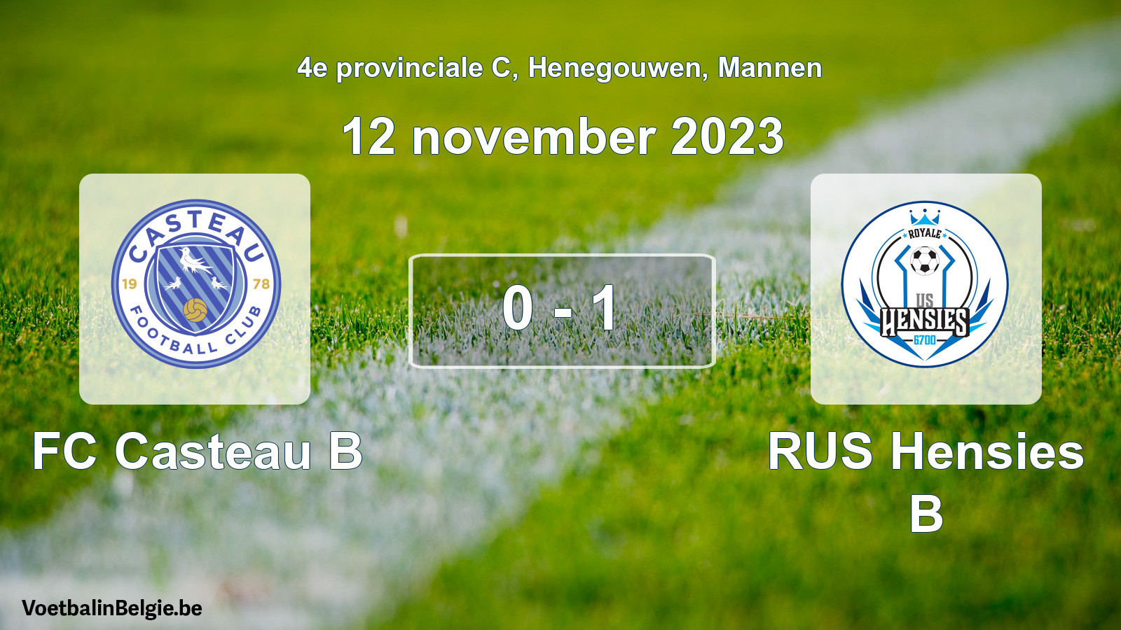 Gespeelde wedstrijd mannenvoetbal: FC Casteau B - RUS Hensies B 0 - 1 (12 november 2023)