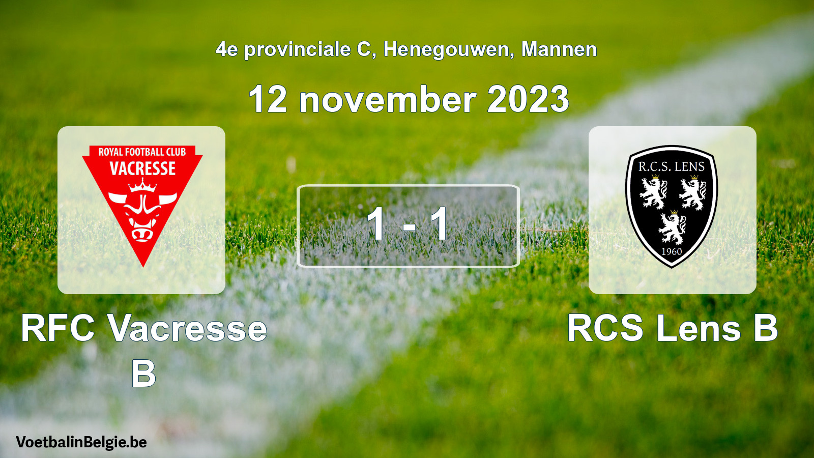 Gespeelde wedstrijd mannenvoetbal: RFC Vacresse B - RCS Lens B 1 - 1 (12 november 2023)
