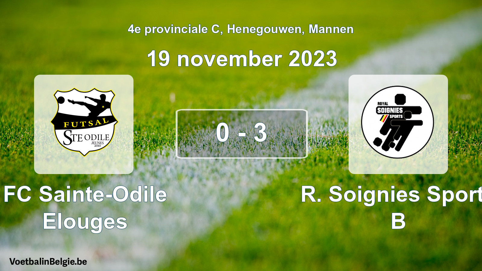 Gespeelde wedstrijd mannenvoetbal: FC Sainte-Odile Elouges - R. Soignies Sports B 0 - 3 (19 november 2023)