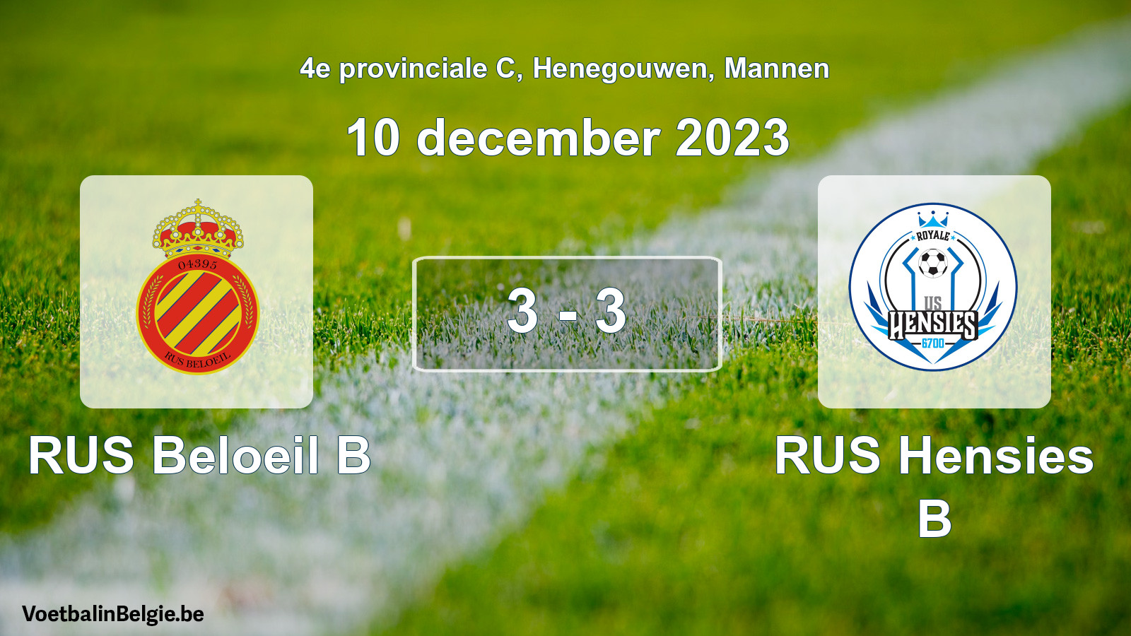 Gespeelde wedstrijd mannenvoetbal: RUS Beloeil B - RUS Hensies B 3 - 3 (10 december 2023)