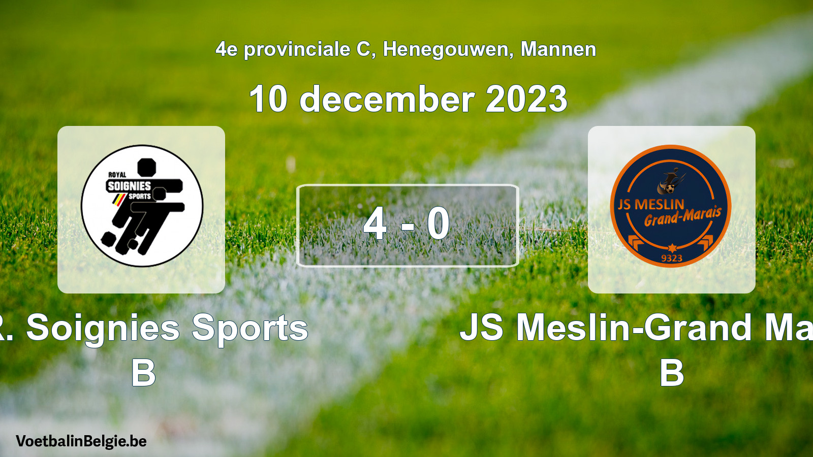 Gespeelde wedstrijd mannenvoetbal: R. Soignies Sports B - JS Meslin-Grand Marais B 4 - 0 (10 december 2023)