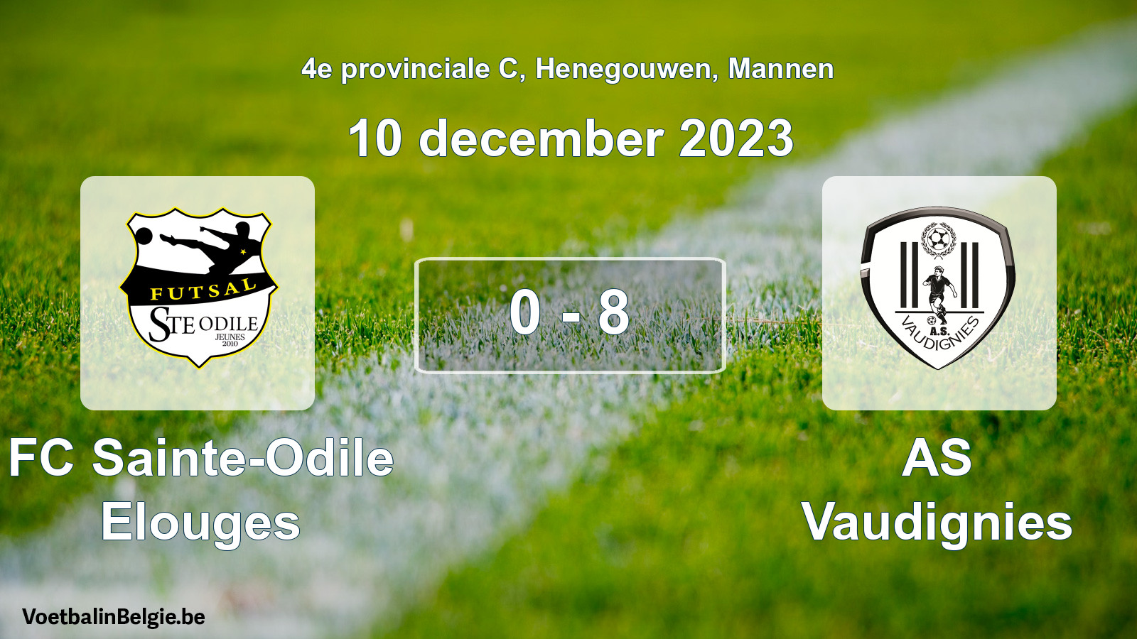 Gespeelde wedstrijd mannenvoetbal: FC Sainte-Odile Elouges - AS Vaudignies 0 - 8 (10 december 2023)