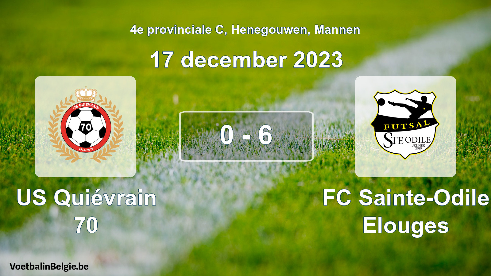 Gespeelde wedstrijd mannenvoetbal: US Quiévrain 70 - FC Sainte-Odile Elouges 0 - 6 (17 december 2023)