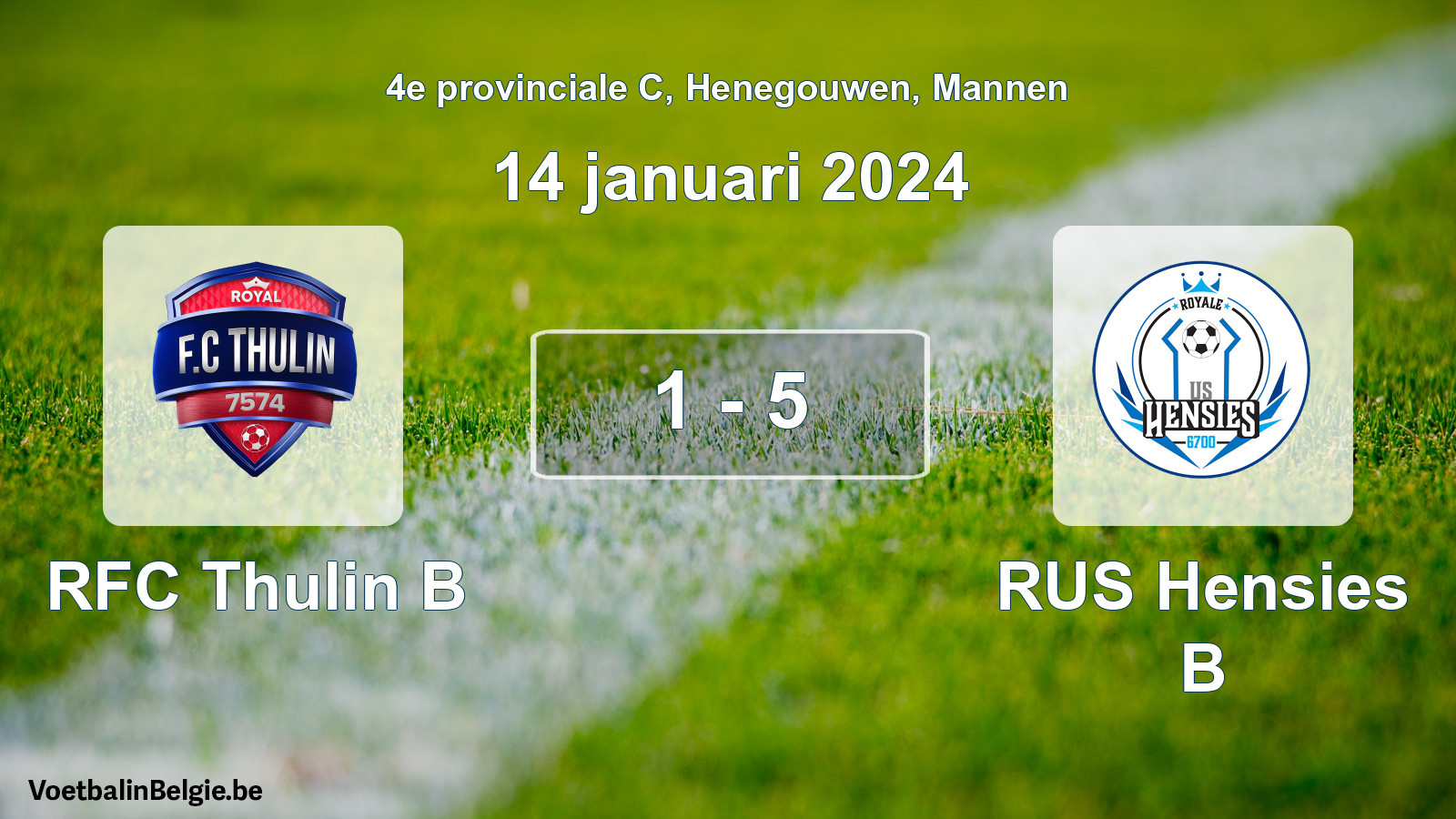 Gespeelde wedstrijd mannenvoetbal: RFC Thulin B - RUS Hensies B 1 - 5 (14 januari 2024)