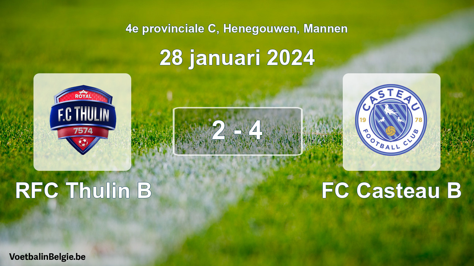 Gespeelde wedstrijd mannenvoetbal: RFC Thulin B - FC Casteau B 2 - 4 (28 januari 2024)