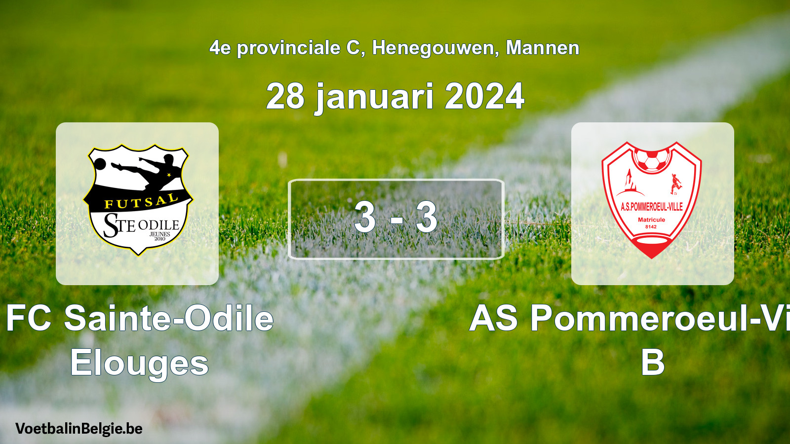 Gespeelde wedstrijd mannenvoetbal: FC Sainte-Odile Elouges - AS Pommeroeul-Ville B 3 - 3 (28 januari 2024)