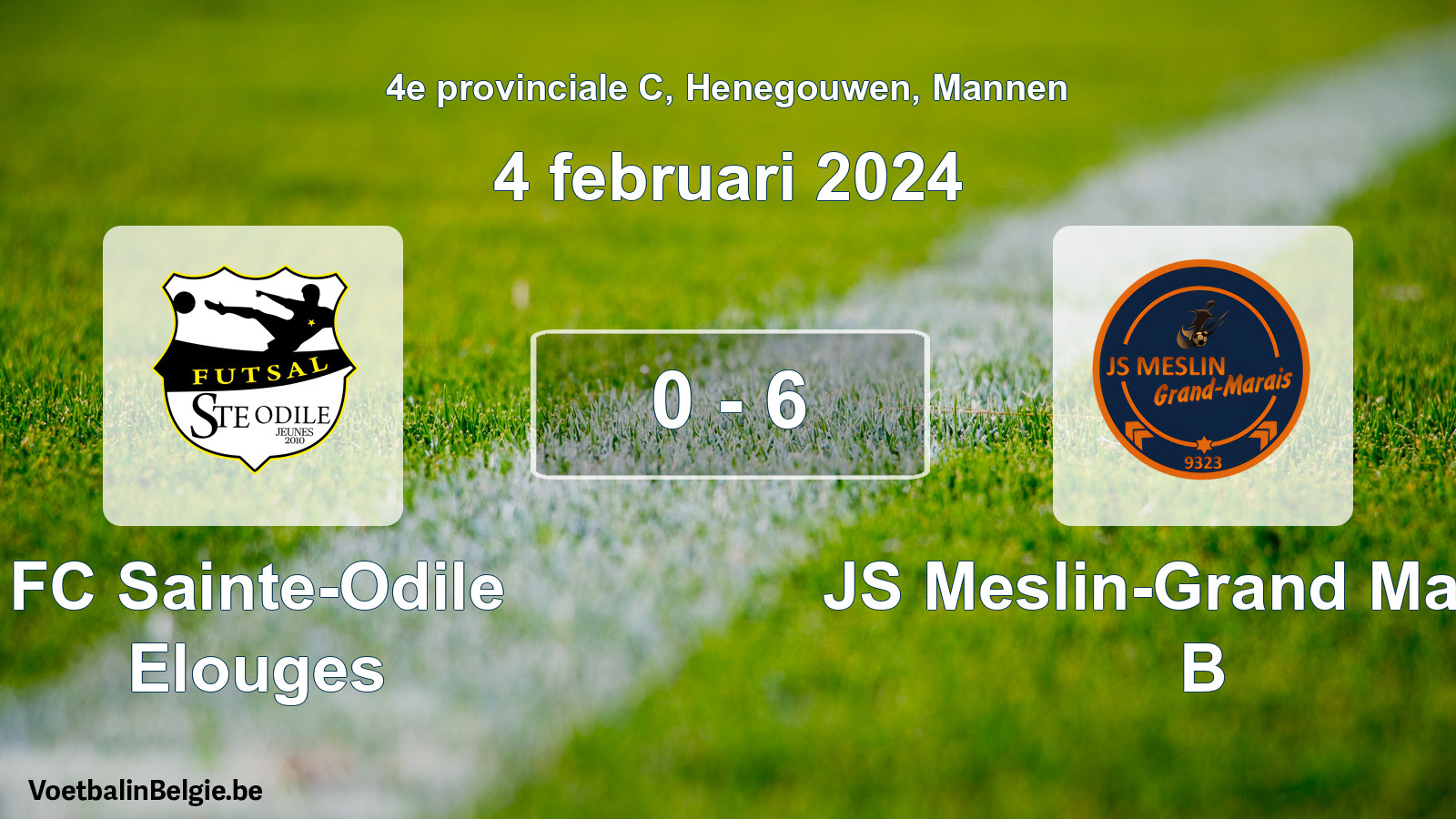 Gespeelde wedstrijd mannenvoetbal: FC Sainte-Odile Elouges - JS Meslin-Grand Marais B 0 - 6 (4 februari 2024)