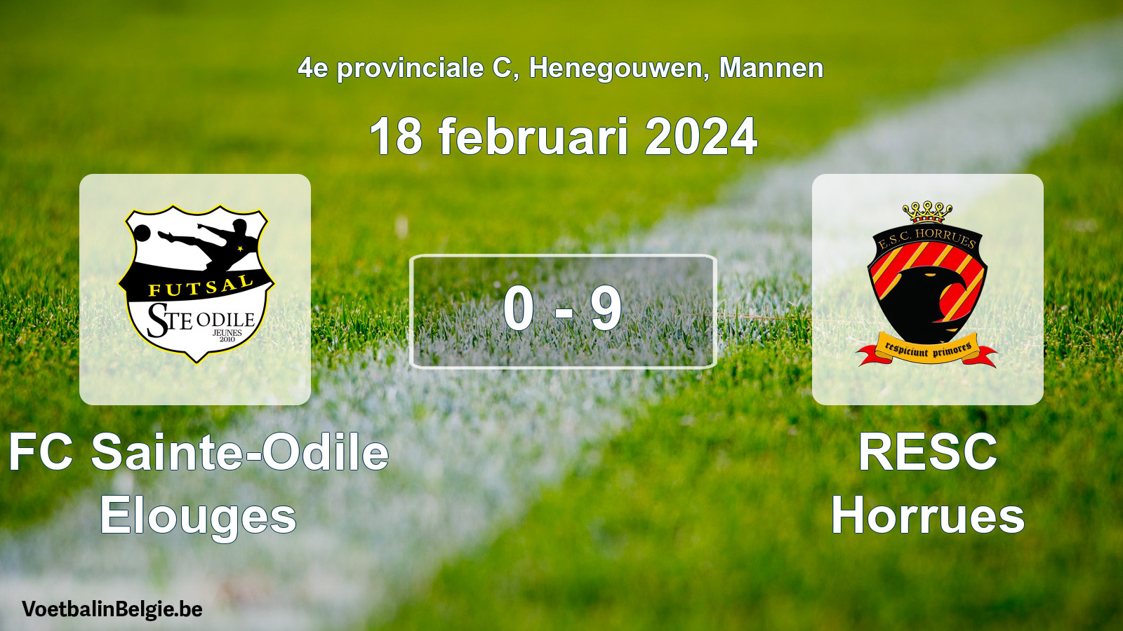 Gespeelde wedstrijd mannenvoetbal: FC Sainte-Odile Elouges - RESC Horrues 0 - 9 (18 februari 2024)