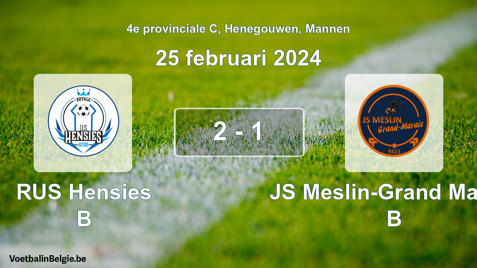 Gespeelde wedstrijd mannenvoetbal: RUS Hensies B - JS Meslin-Grand Marais B 2 - 1 (25 februari 2024)