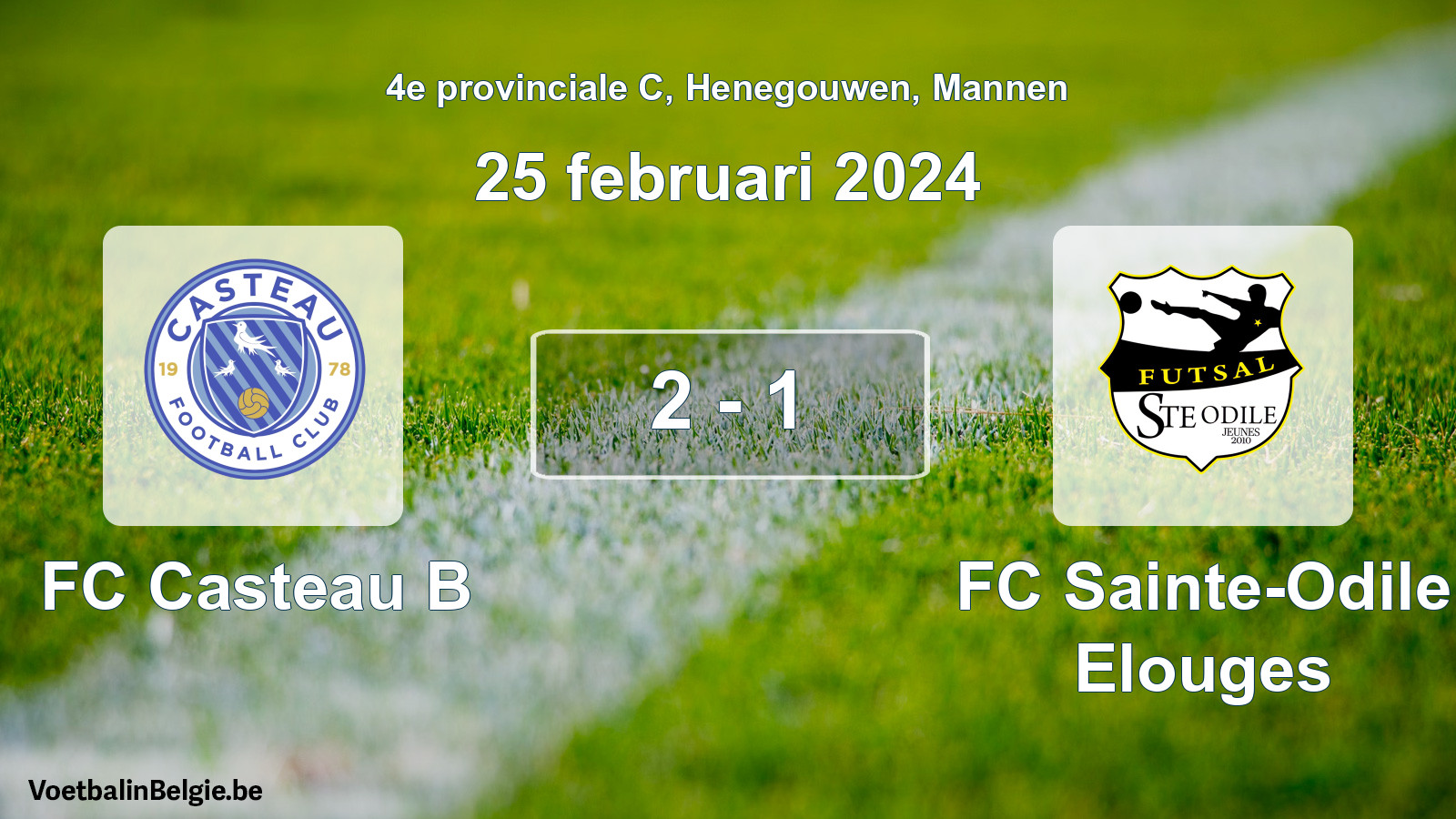 Gespeelde wedstrijd mannenvoetbal: FC Casteau B - FC Sainte-Odile Elouges 2 - 1 (25 februari 2024)