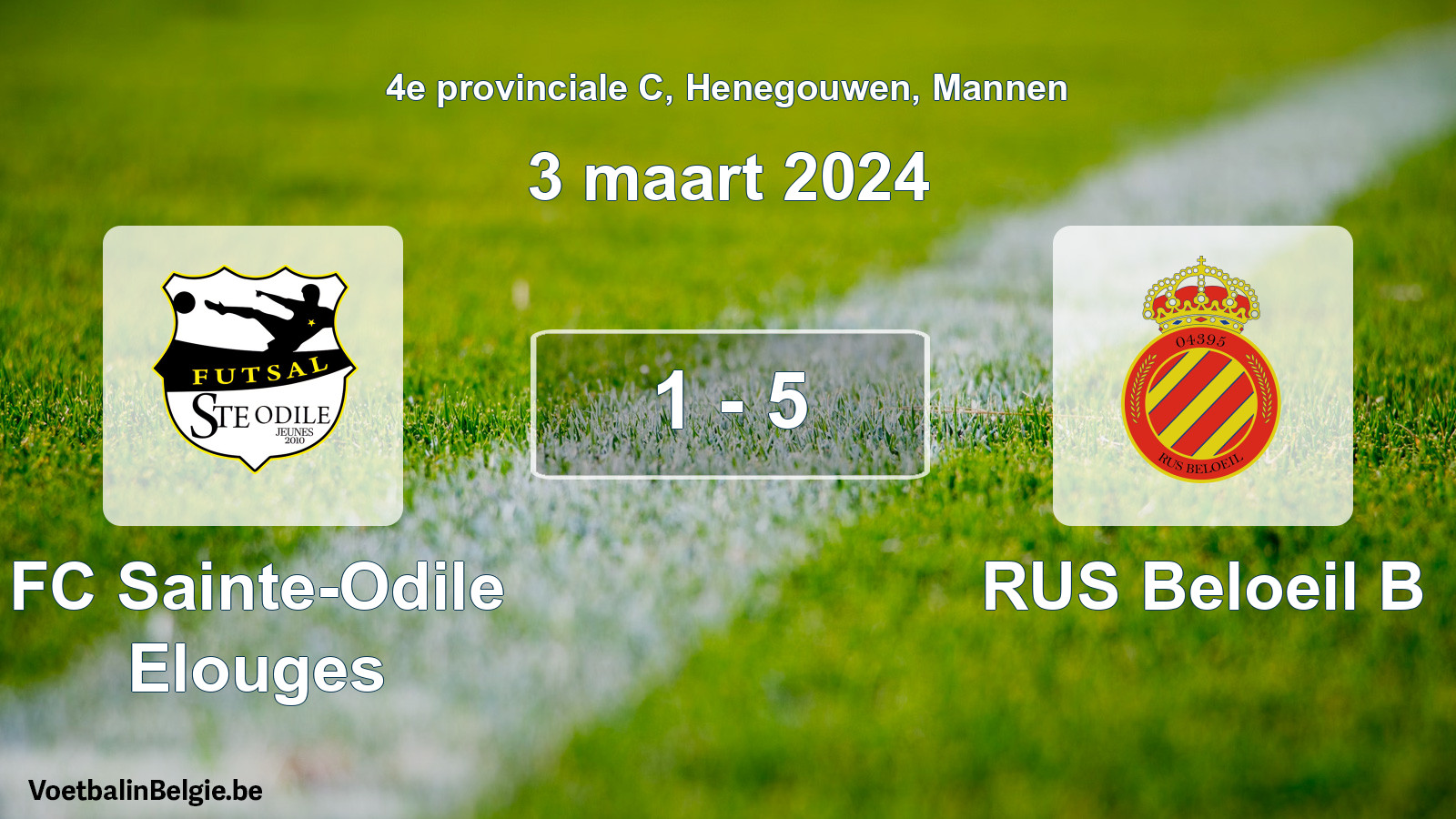 Gespeelde wedstrijd mannenvoetbal: FC Sainte-Odile Elouges - RUS Beloeil B 1 - 5 (3 maart 2024)