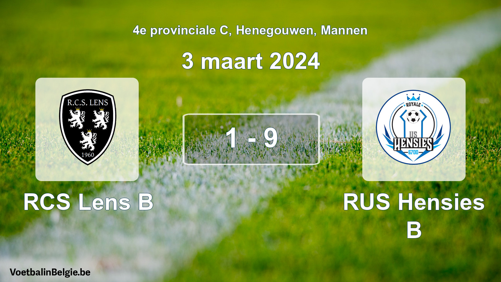 Gespeelde wedstrijd mannenvoetbal: RCS Lens B - RUS Hensies B 1 - 9 (3 maart 2024)