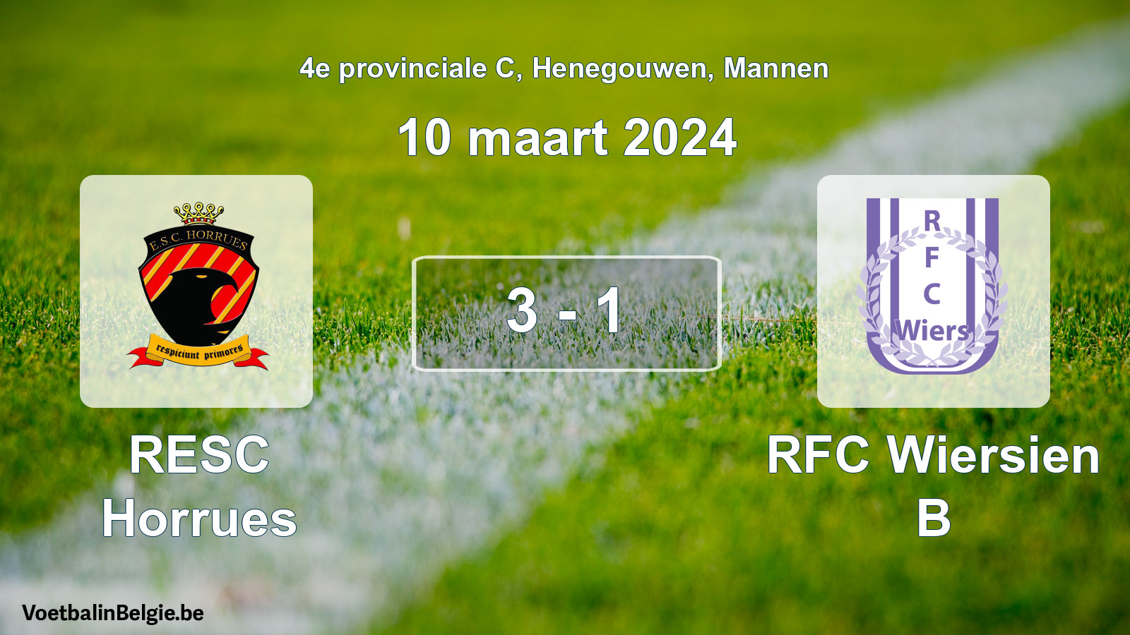 Gespeelde wedstrijd mannenvoetbal: RESC Horrues - RFC Wiersien B 3 - 1 (10 maart 2024)