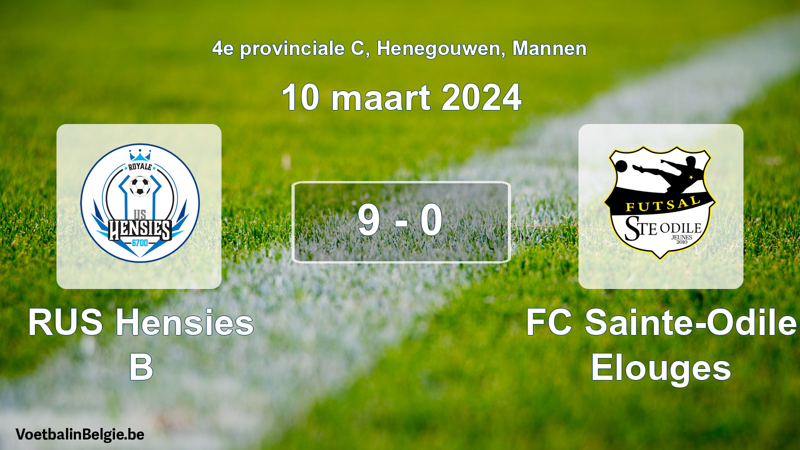 Gespeelde wedstrijd mannenvoetbal: RUS Hensies B - FC Sainte-Odile Elouges 9 - 0 (10 maart 2024)